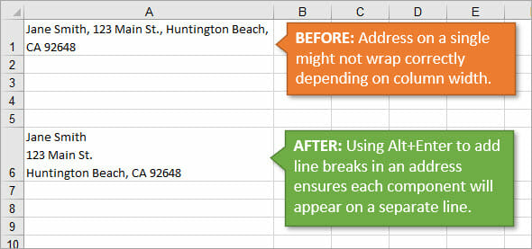 Add Line Breaks to Address with Multiple Lines in Excel