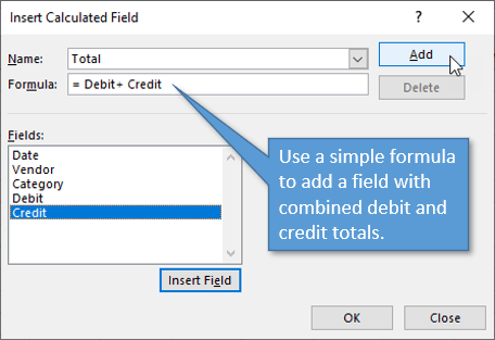 Insert Calculated Field window