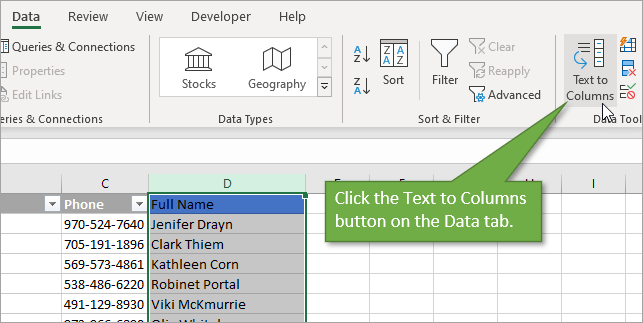 Text to Columns 
