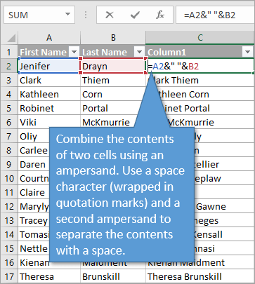 Combine Text using Ampersand in Formula