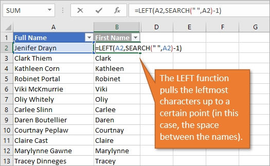 LEFT function pulls the leftmost characters