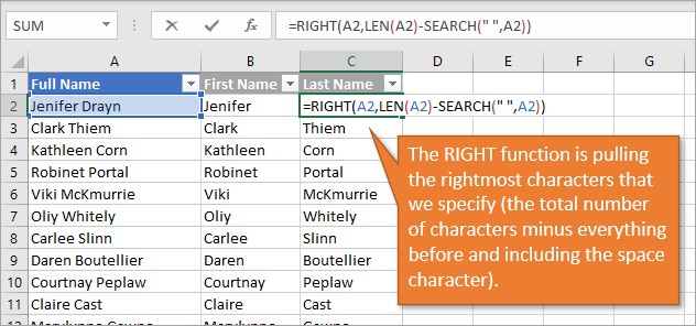 RIGHT function pulls the rightmost characters