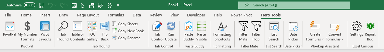 Hero Tools Tab in Excel