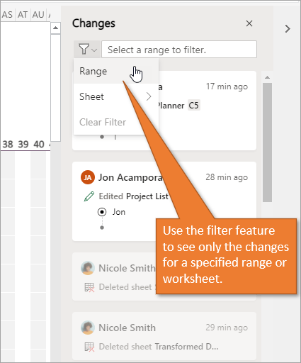 Filter feature for show changes list