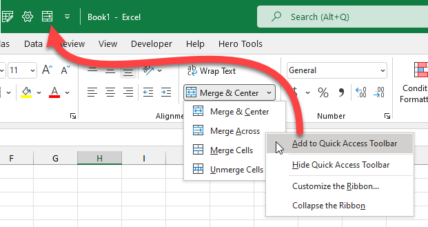 Merge Across - Add to Quick Access Toolbar in Excel