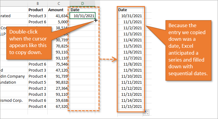 Copy down sequential dates