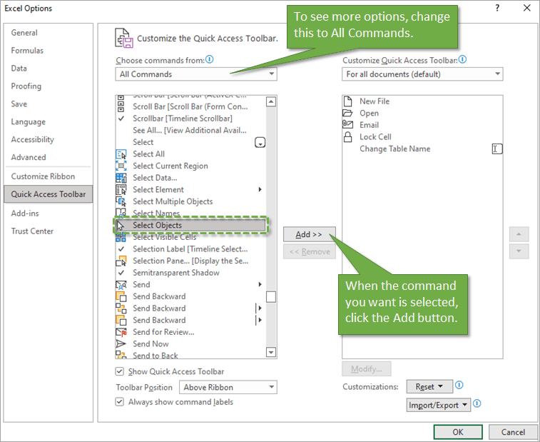 Add command to the Quick Access Toolbar