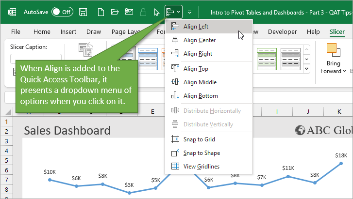 Align Command in the Quick Access Toolbar