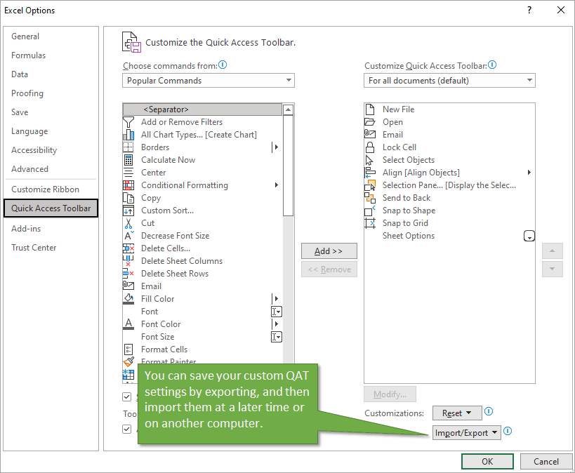 Import Export Custom QAT Settings