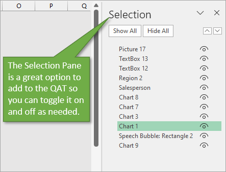 Selection Pane in QAT