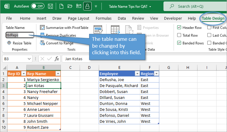 Table Name Field
