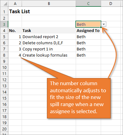 Dynamic Array Numbered List Adjusted Spill Range