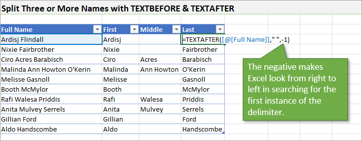TEXTAFTER for last name with multiple delimiters