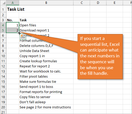 Use fill handle to complete a numbered list