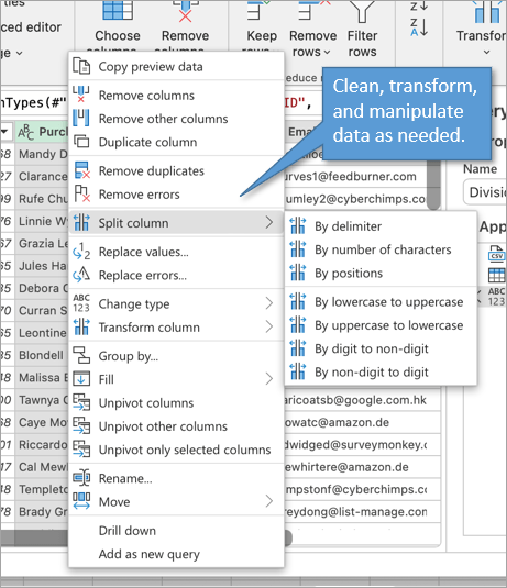 Clean and transform data in Power Query