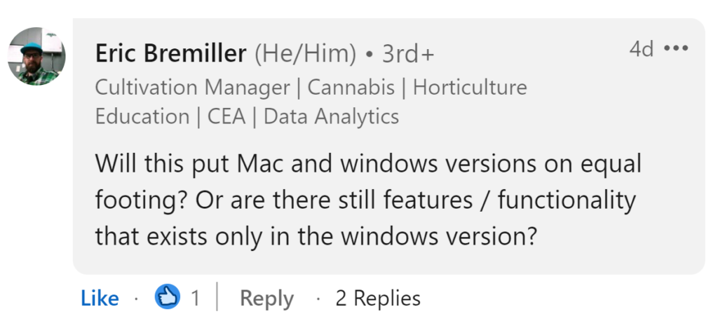 Eric Bremiller Question on Mac versus Windows versions of Excel