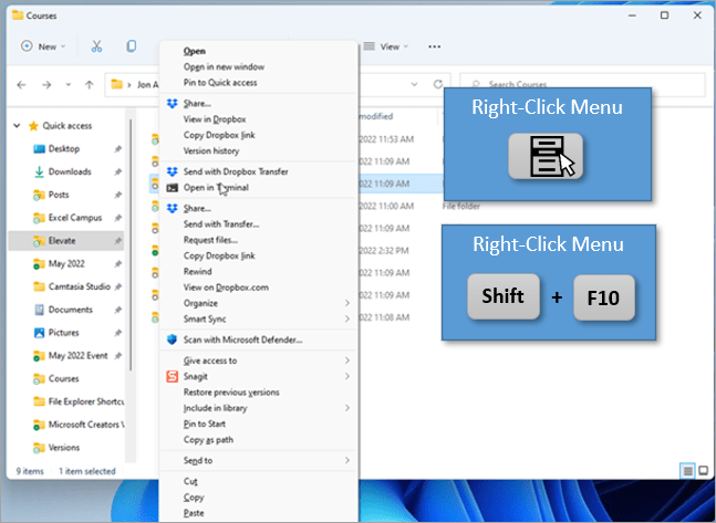 File Explorer Right Click Menu