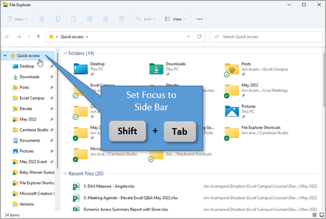 Set Focus to Side Bar of File Explorer