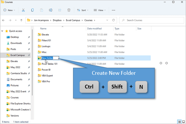 Create new Folder in File Explorer