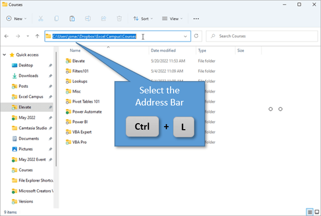 Select Address Bar File Explorer