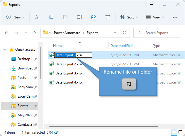 Rename File or Folder with F2 in File Explorer