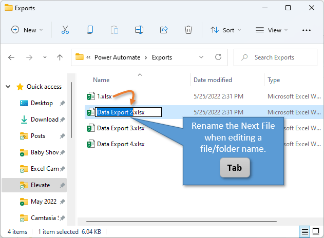 Đổi tên nhiều tệp hoặc thư mục bằng phím tắt Tab trong Windows File Explorer