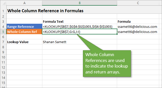 Whole Column Reference Example