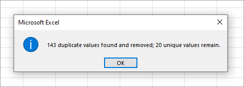 Remove duplicates unique values dialogue box
