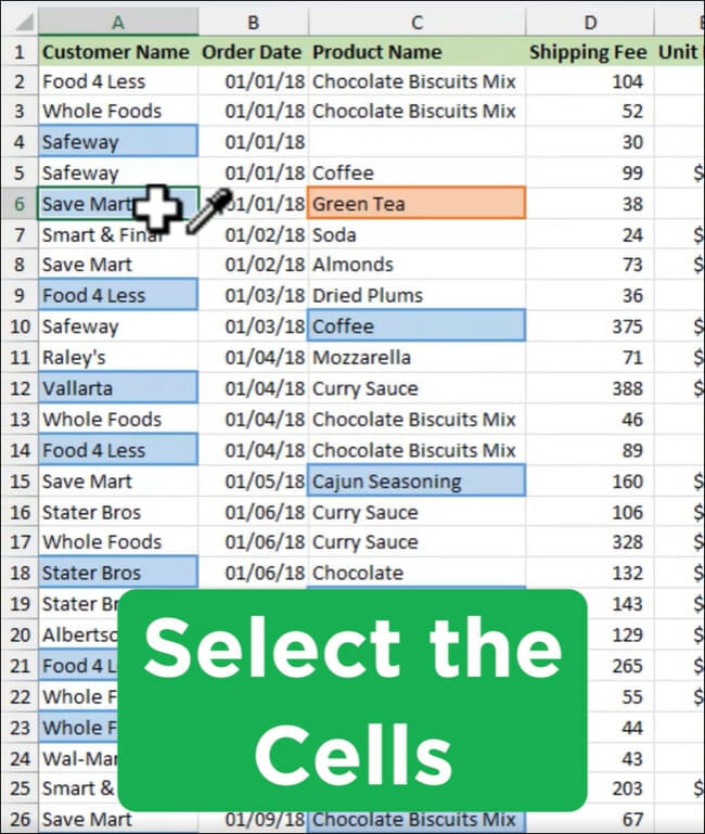 Select the cells