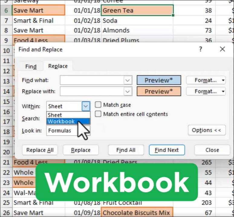 Select Workbook from Within Dropdown menu