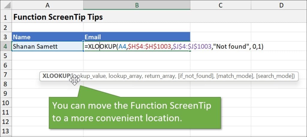 Relocate the function screentip