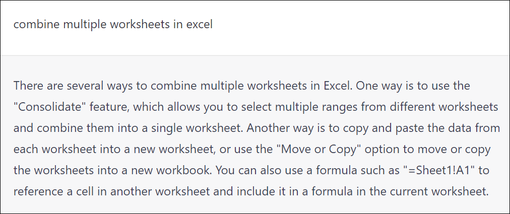 ChatGPT answers excel problem