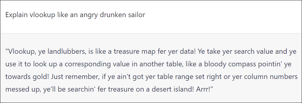 ChatGPT explain VLOOKUP like a drunken sailor