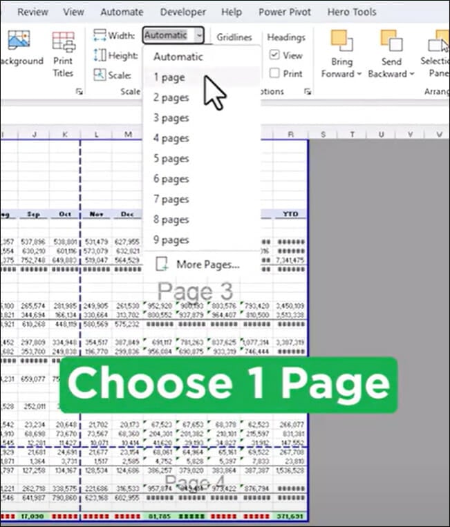 Choose One Page on Page Layout Tab