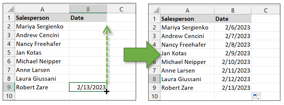 Autofill up for reverse sequential date order