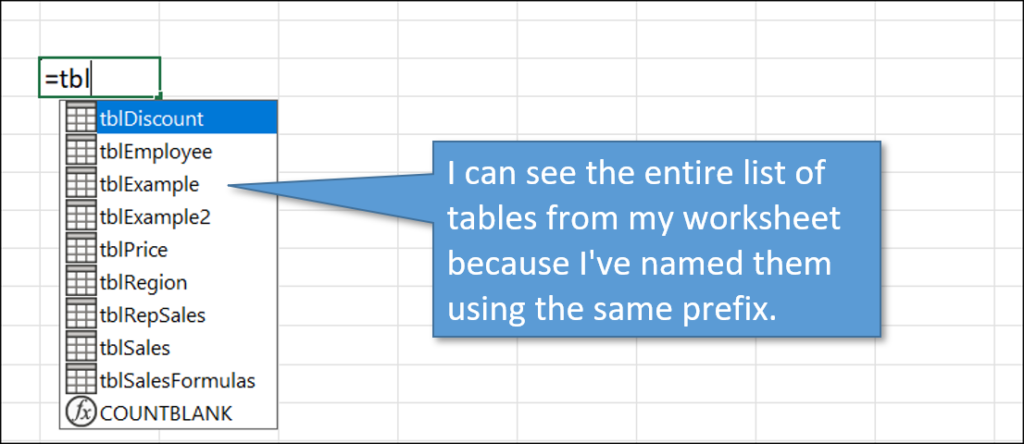 List of table names using same prefix