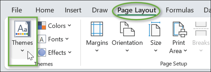 Themes Option on Page Layout tab