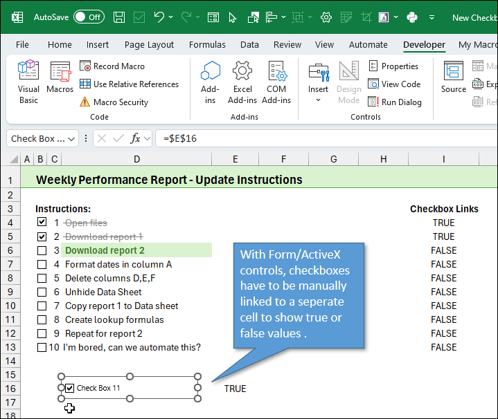 Checkboxes with Form or ActiveX controls