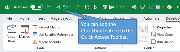 Checkboxes in the Quick Access Toolbar