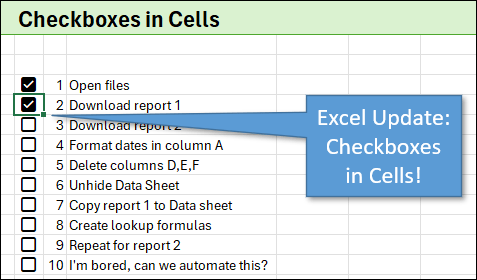 Excel Update: Checkboxes in cells!