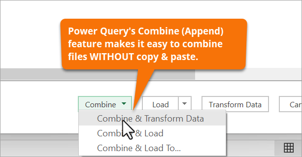 Combine and Transform Button in Power Query Excel