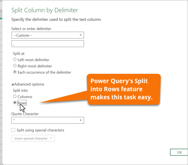 Power Query Split Data by Delimiter into Rows in Excel