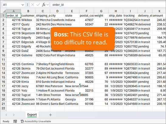 Raw CSV File for Data Cleanup with Power Query