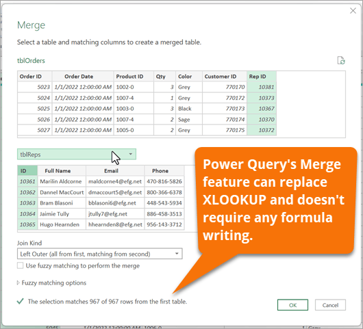 Replace XLOOUP in Excel with Merge in Power Query