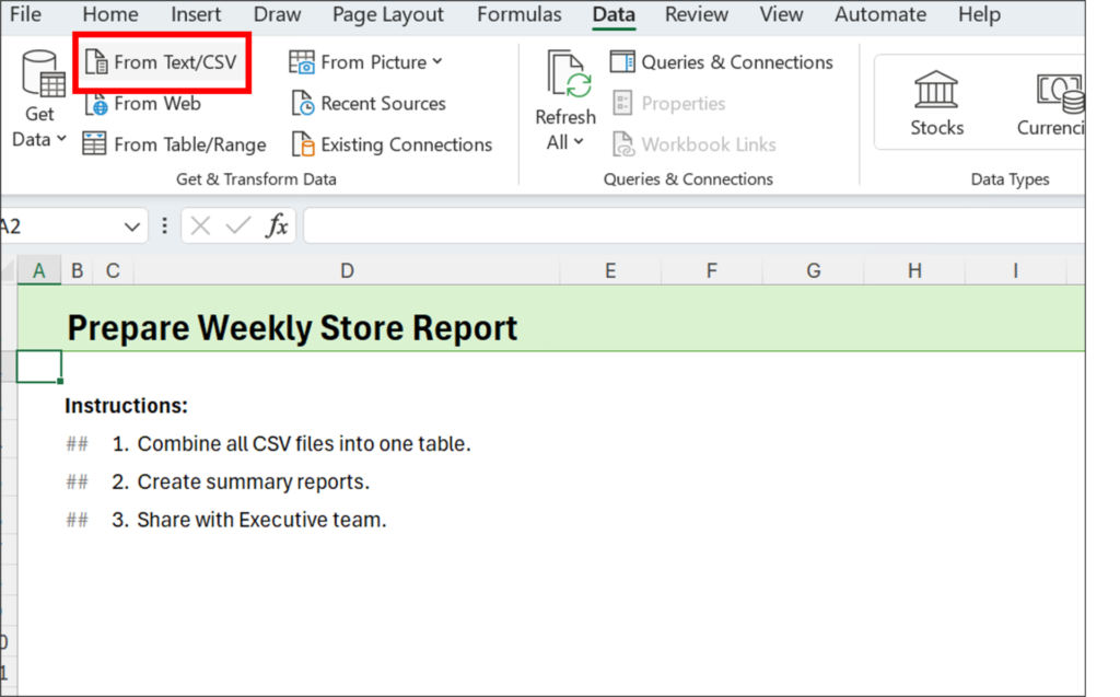 Use the From Text/CSV button in Excel to clean up messy data with Power Query