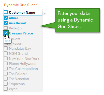 Filters for Dynamic Grid Slicer