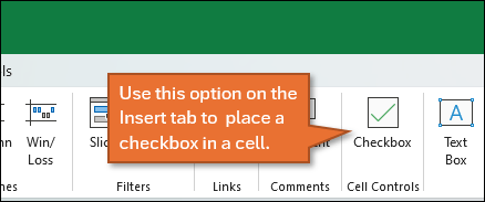Checkbox feature on Insert tab