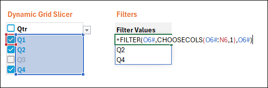 FILTER function used for dynamic grid slicer
