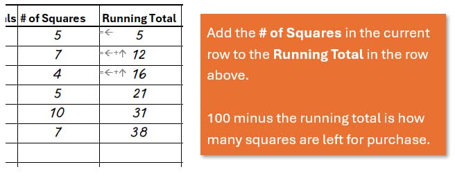 Running Total Calculation on Football Pool Squares Game