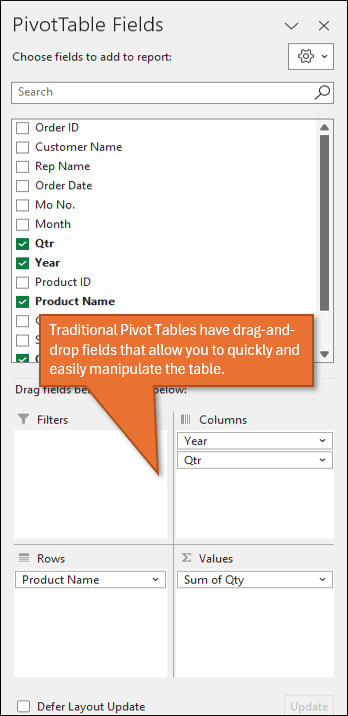 Pivot Table Fields Task Pane